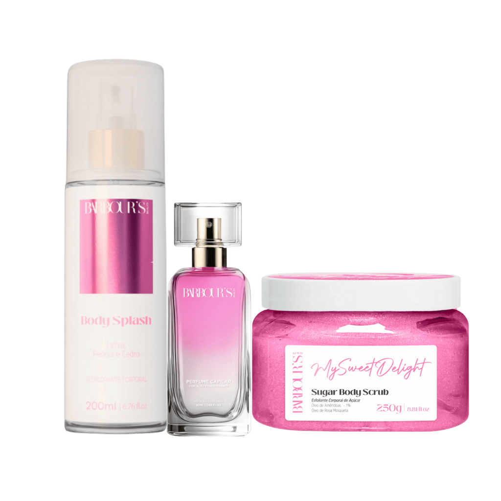 Kit Body Splash Esfoliante Corporal Perfume Capilar My Sweet Delight Barbour's Beauty
