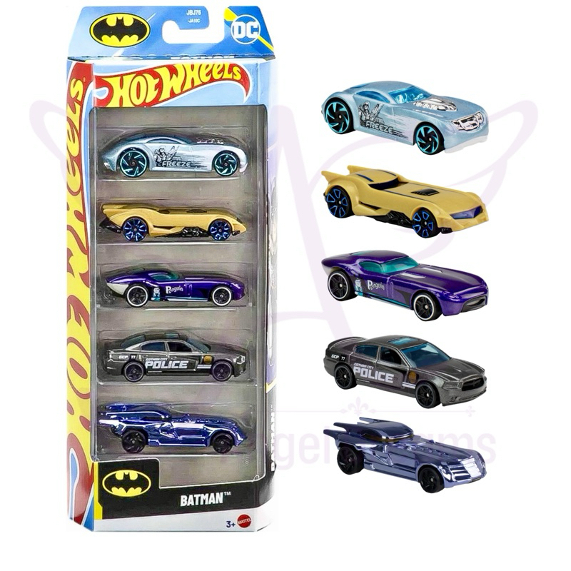 Pack Hot Wheels Batman 2025 - (exclusivo: Sir Ominous), Dodge Charger R/T, The Batman Batmobile, Fast FeLion, Batmobile