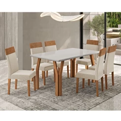 Conjunto Sala de Jantar Mesa 154cm com Tampo de Vidro Atlas com 6 Cadeiras Paris Madetal