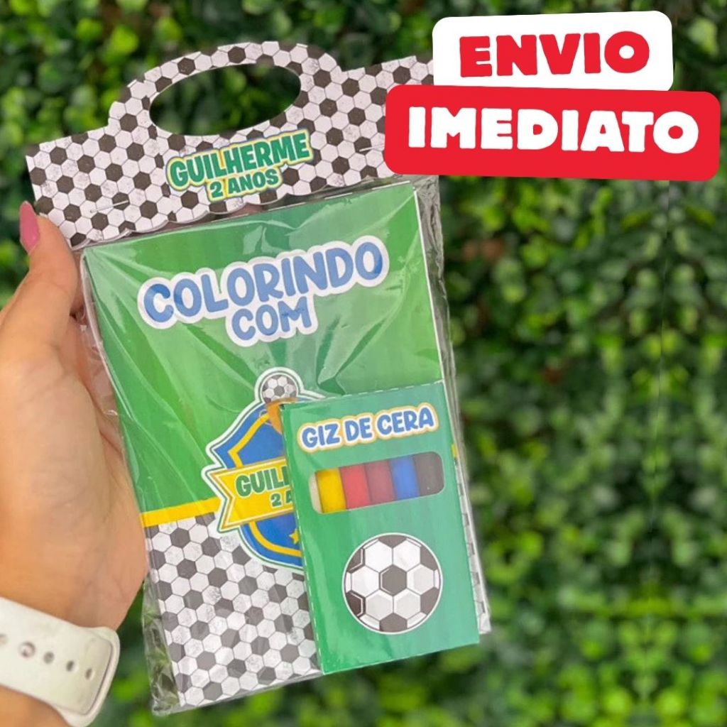 ENVIO RÁPIDO Kit Colorir Giz de Cera Futebol Copa Time Personalizado Lembrancinha Livrinho Pintura
