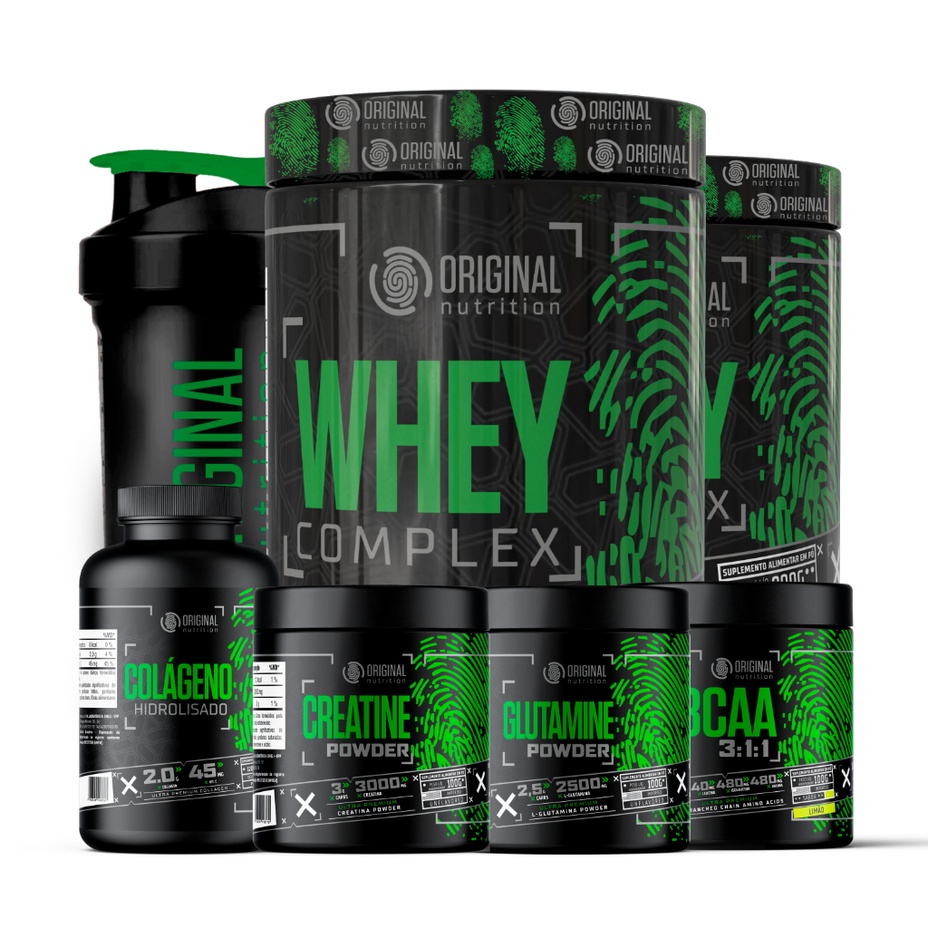 Kit 2x Whey Proteína Complex + Bcaa + Colágeno + Gluta + Crea + Copo