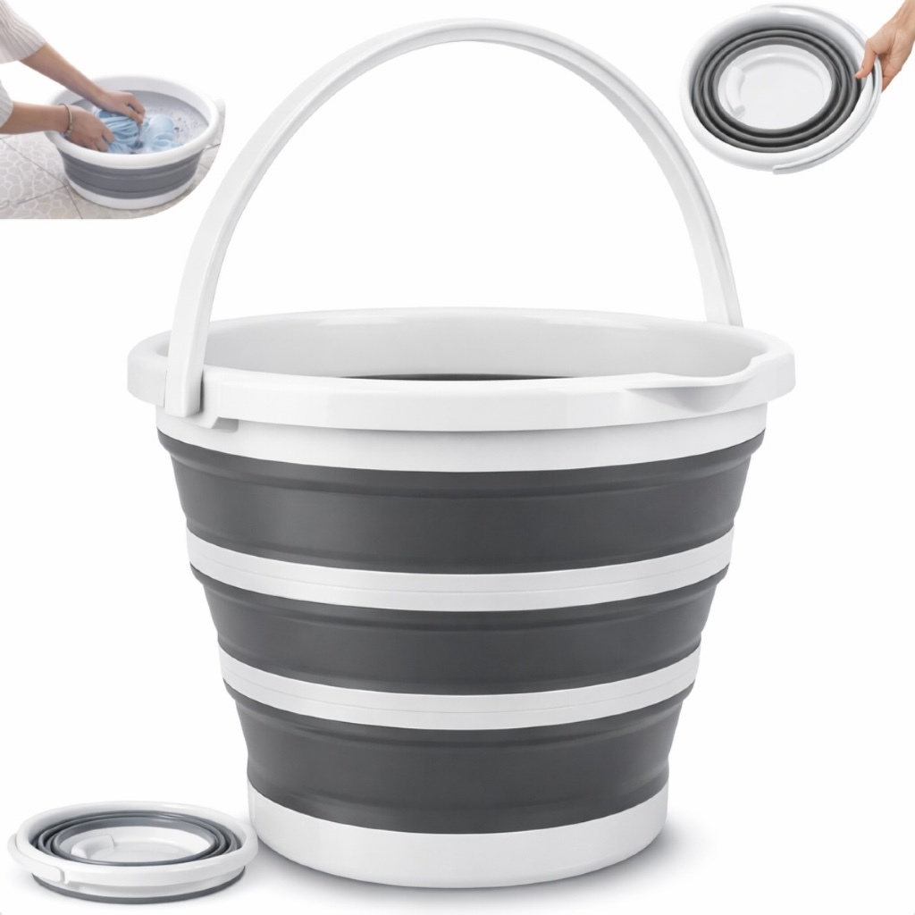 Balde Dobrável Retrátil 3L Silicone Multiuso Portátil Camping Viagem Casa