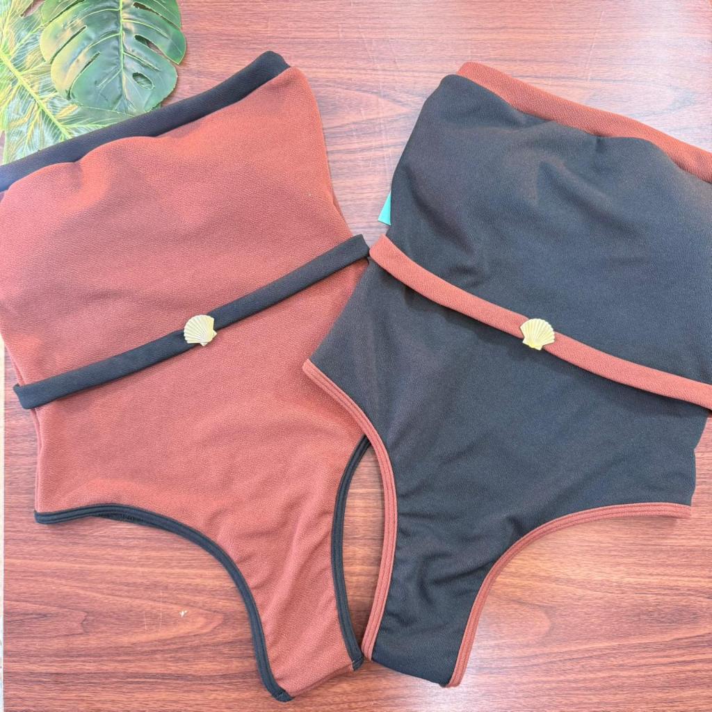 Maiô Tomara Que Caia Com Cinto de Concha Texturizado em Oferta na Shopee