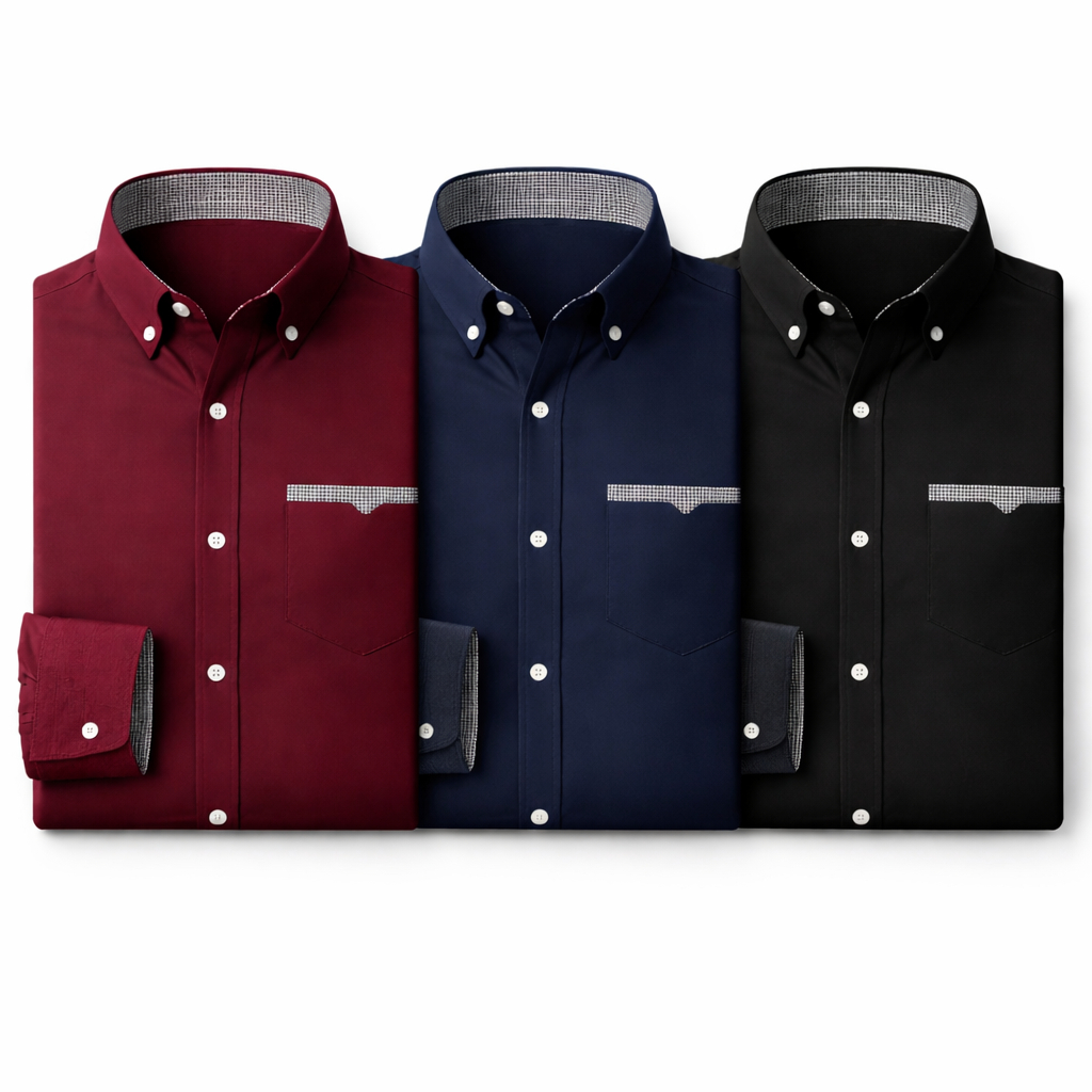 Kit 3 Camisas Social Masculina Manga Longa Com Algodão - Escritório, Igreja, Festa, Casamento