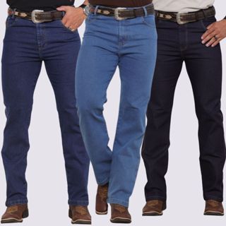 Kit 3 Calça Tradicional Country Masculina Preta Média Clara Estilo Rodeio Calça Com Elastano Cowboy em Oferta na Shopee