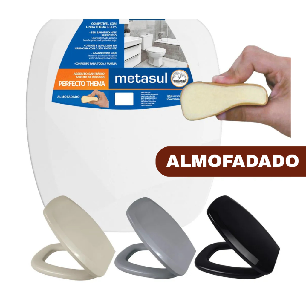 Assento Sanitário Almofadado Thema Retangular Quadrado - Metasul Original