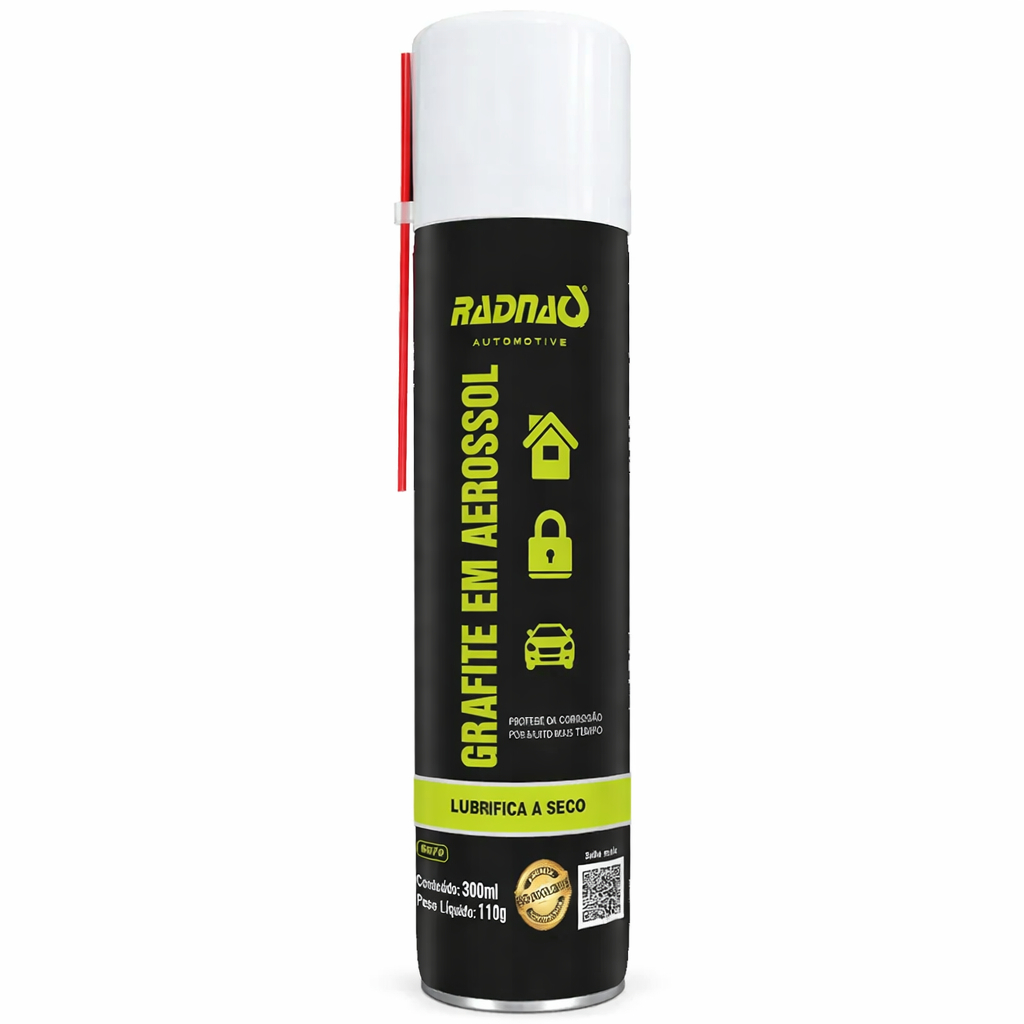 Grafite Em Aerossol Radnaq 300ml Lubrificante Seco Spray Fechadura Canaleta Vidro