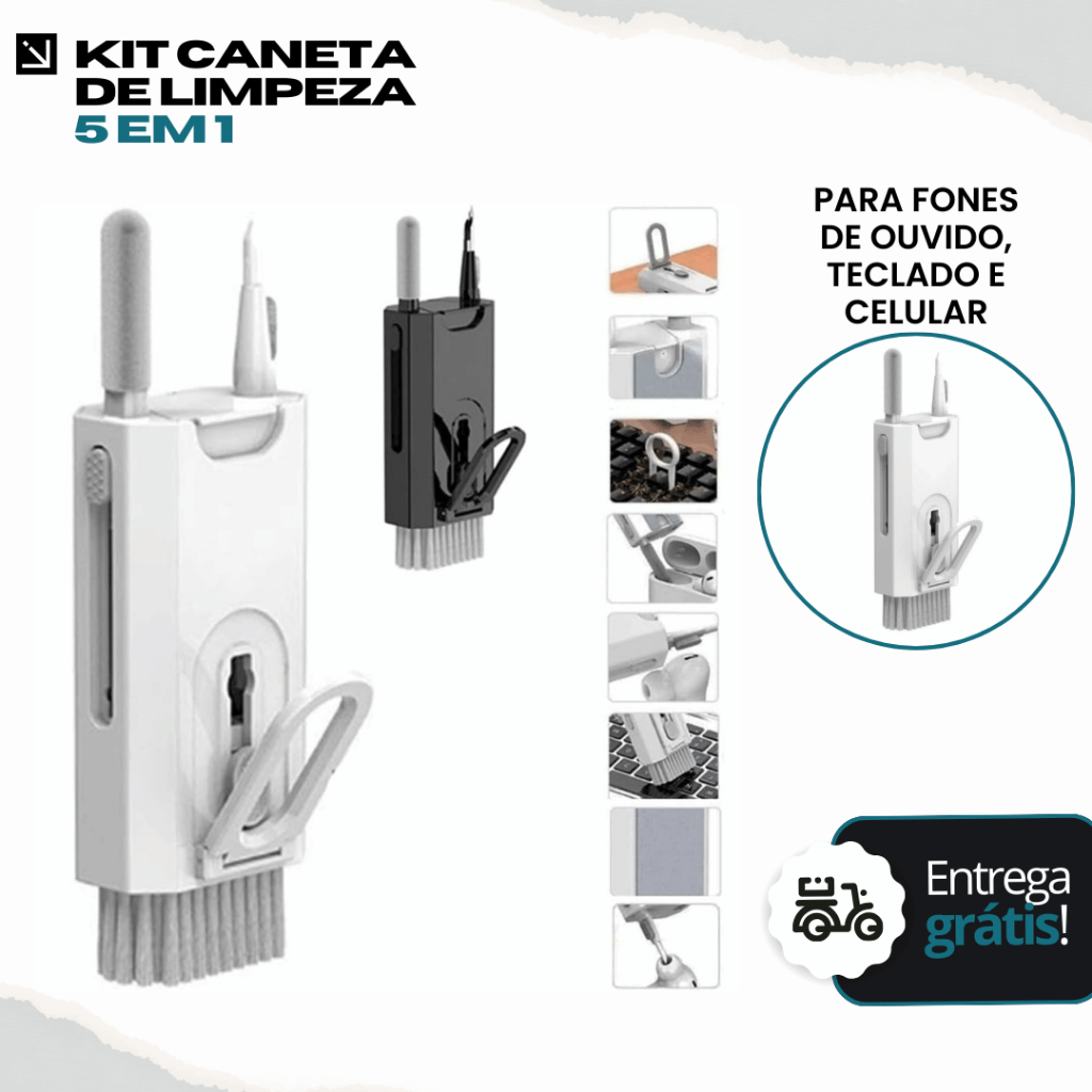 Kit Caneta de Limpeza 5 em 1 | Para Fones de Ouvido, Teclado e Celular