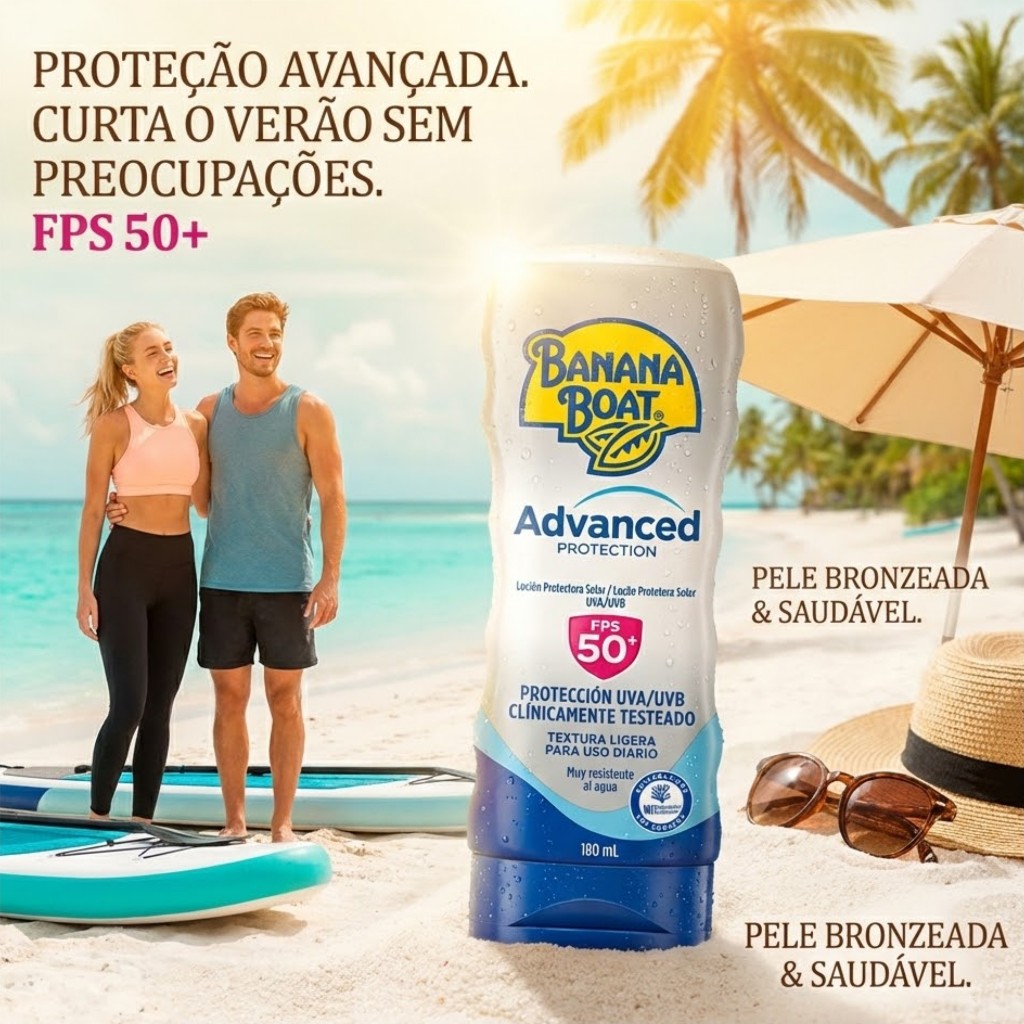 Protetor Solar Banana Boat Advanced Protection FPS 50 180ml Uso Diário Proteção Intensa e Hidratação