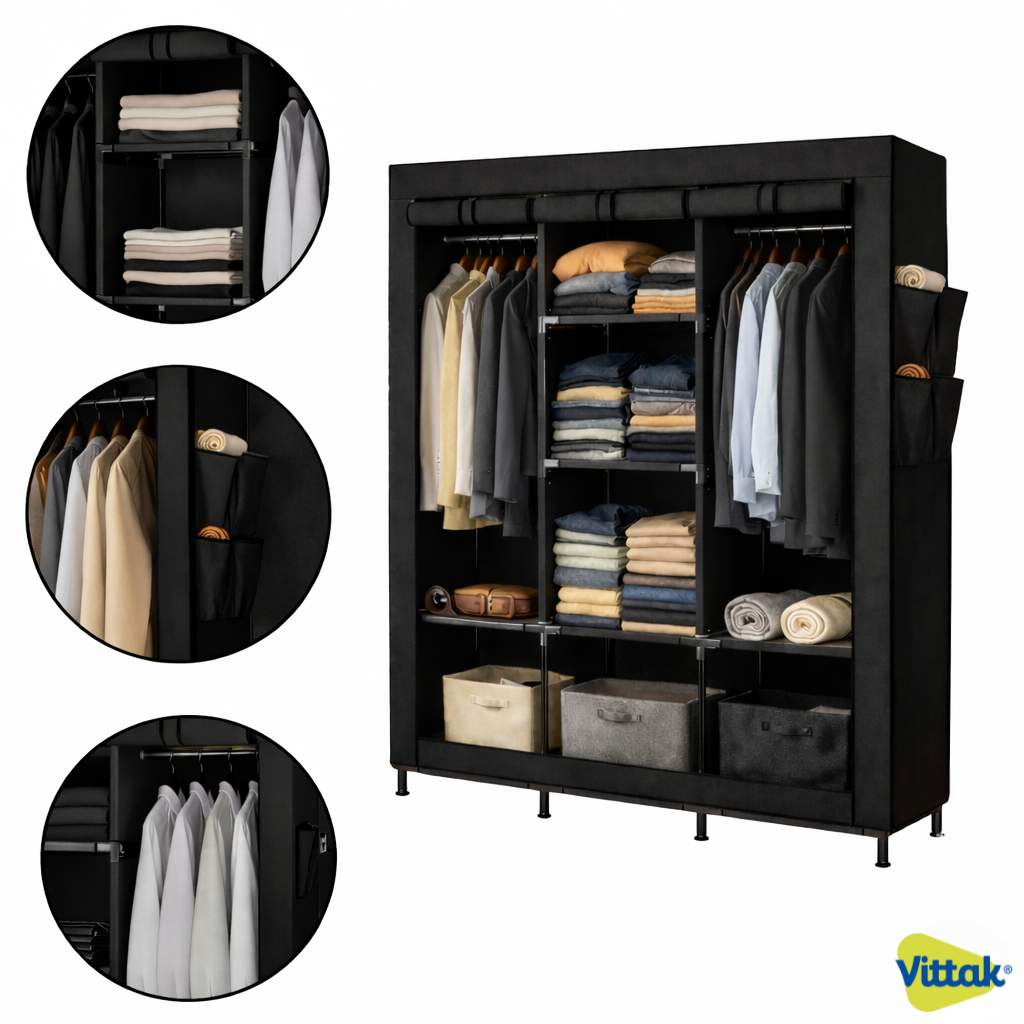 Vittak Guarda-Roupa Dobrável Organizador de Roupas e Sapatos Portátil com 8 Prateleiras, 2 Cabideiros e Zíper