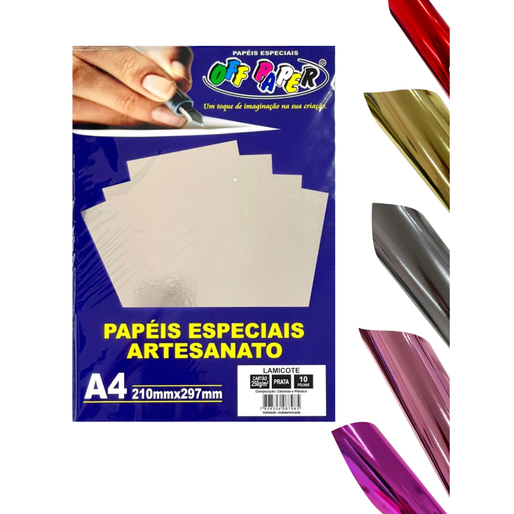 Papel Lamicote A4 250g/m² 10 Folhas Off Paper - DIVERSAS CORES