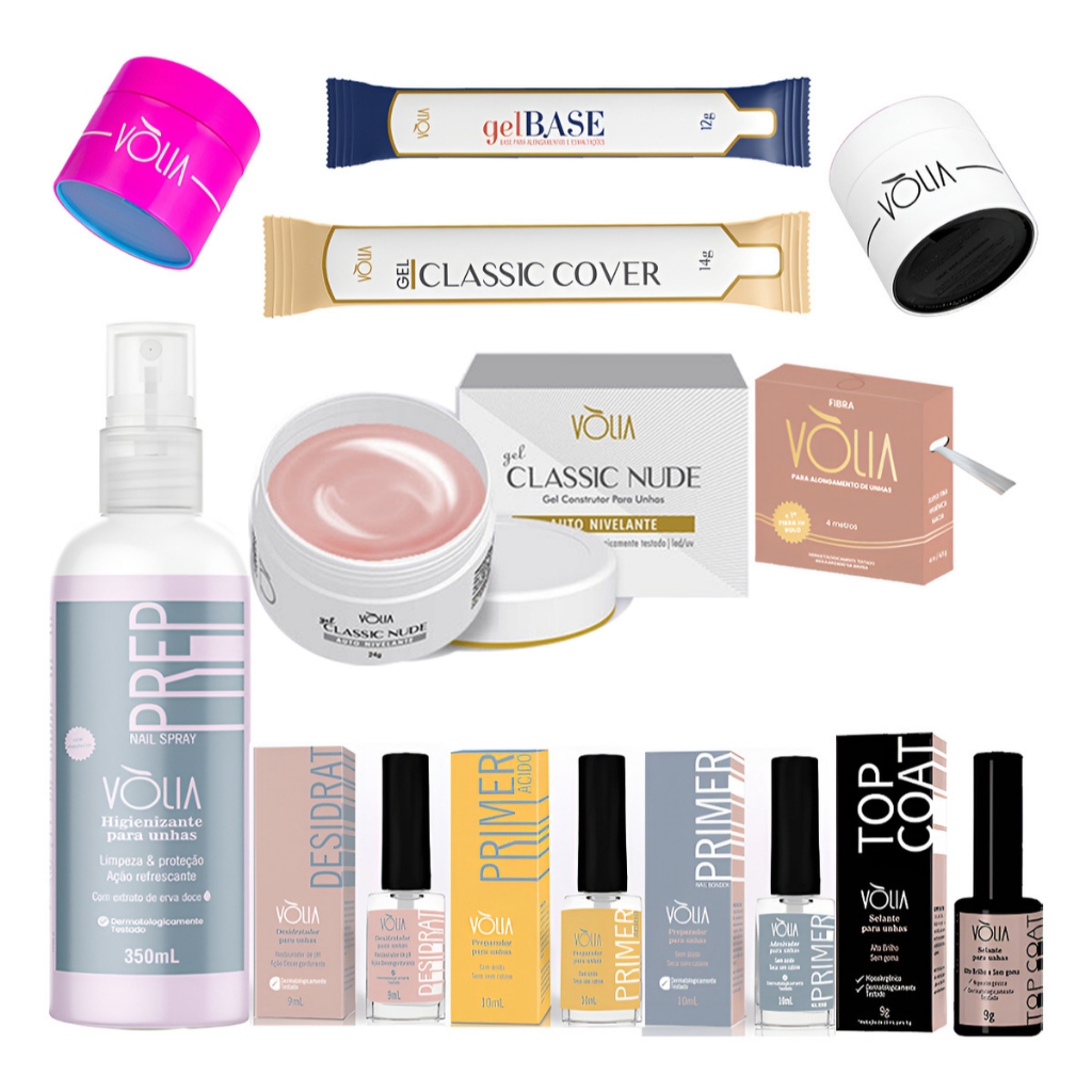 Kit volia gel preparação Vòlia Top coat primer desidrat Kit Fibra + Cover Pink Preparador Gel Base