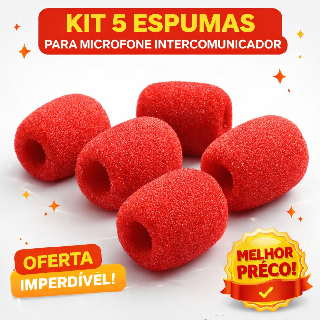 Kit 5 Espumas para Microfone Intercomunicador Redução de Ruído Alta Qualidade