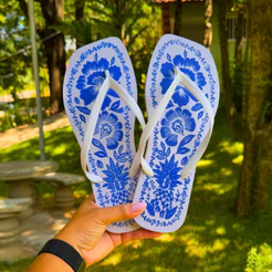 Chinelo Feminino Casual Florais Azulejo Promoção Quadrado Moda Verão