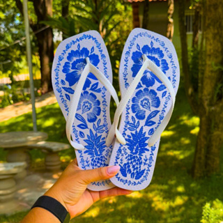 Chinelo Feminino Casual Florais Azulejo Promoção Quadrado Moda Verão em Oferta na Shopee