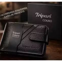 Carteira masculina Couro Legítimo Tripari Couro Completa com caixa Porta Moedas Couro Premium Ref202