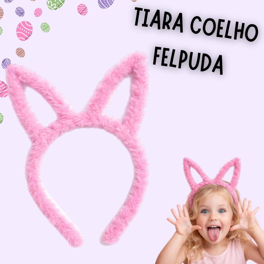 Tiara Coelho Felpudo de Páscoa Rosa Orelhas Fantasia Infantil e Adulto Festa Diversão