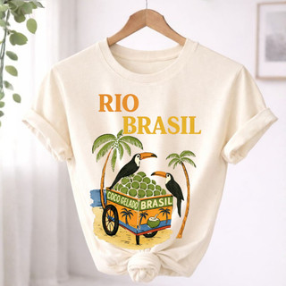 Camiseta Feminina Tropical Coco Gelado Moda Verão Blusa Casual 100% Algodão