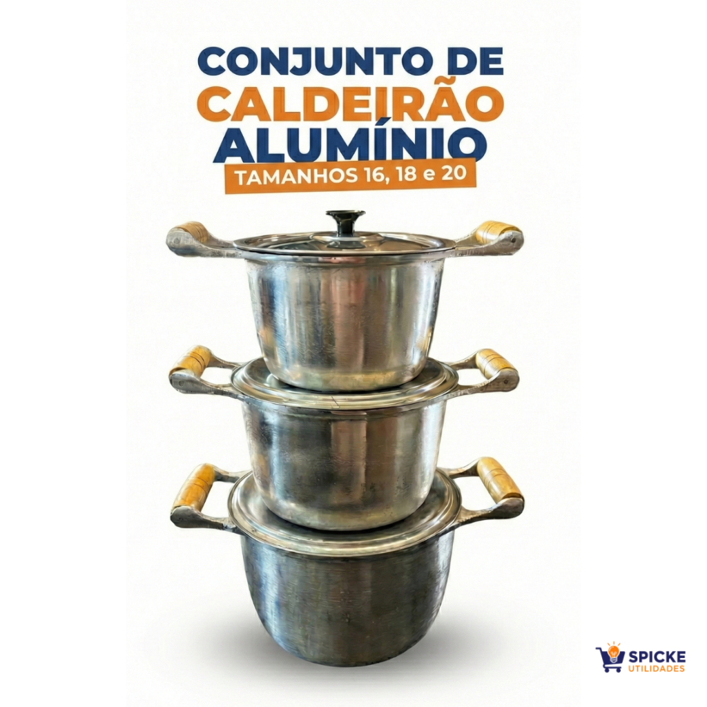 Jogo Kit 3 Peças Caldeirão Panela Grossa Alumínio Batido Fundido 16 a 20 Feijoada Feijão Caldo