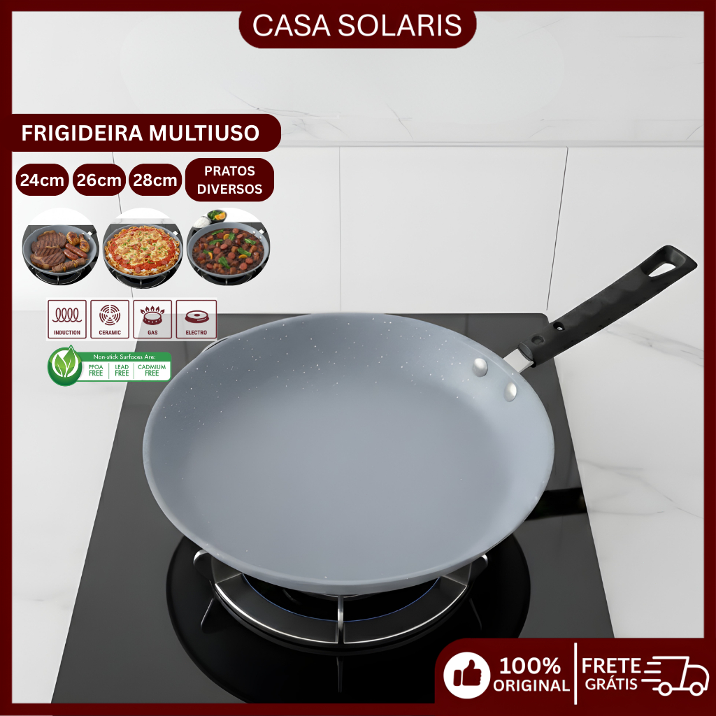 KIT 3 Frigideira Panquequeira Antiaderente Nacional Casa Chef Cinza Frigideira Revestimento Cerâmica