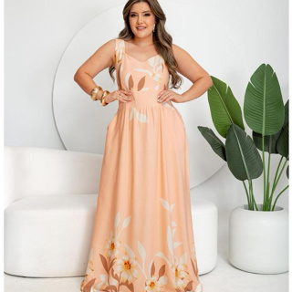 Vestido Longo Feminino com Alça Estampa Florale Forro em Tecido Viscolino em Oferta na Shopee