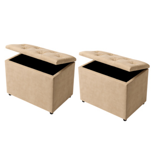 Kit 2 Puff Baú Retangular Corino e Suede Porta Objeto Organizador Decorativo Quarto Estofado em Oferta na Shopee