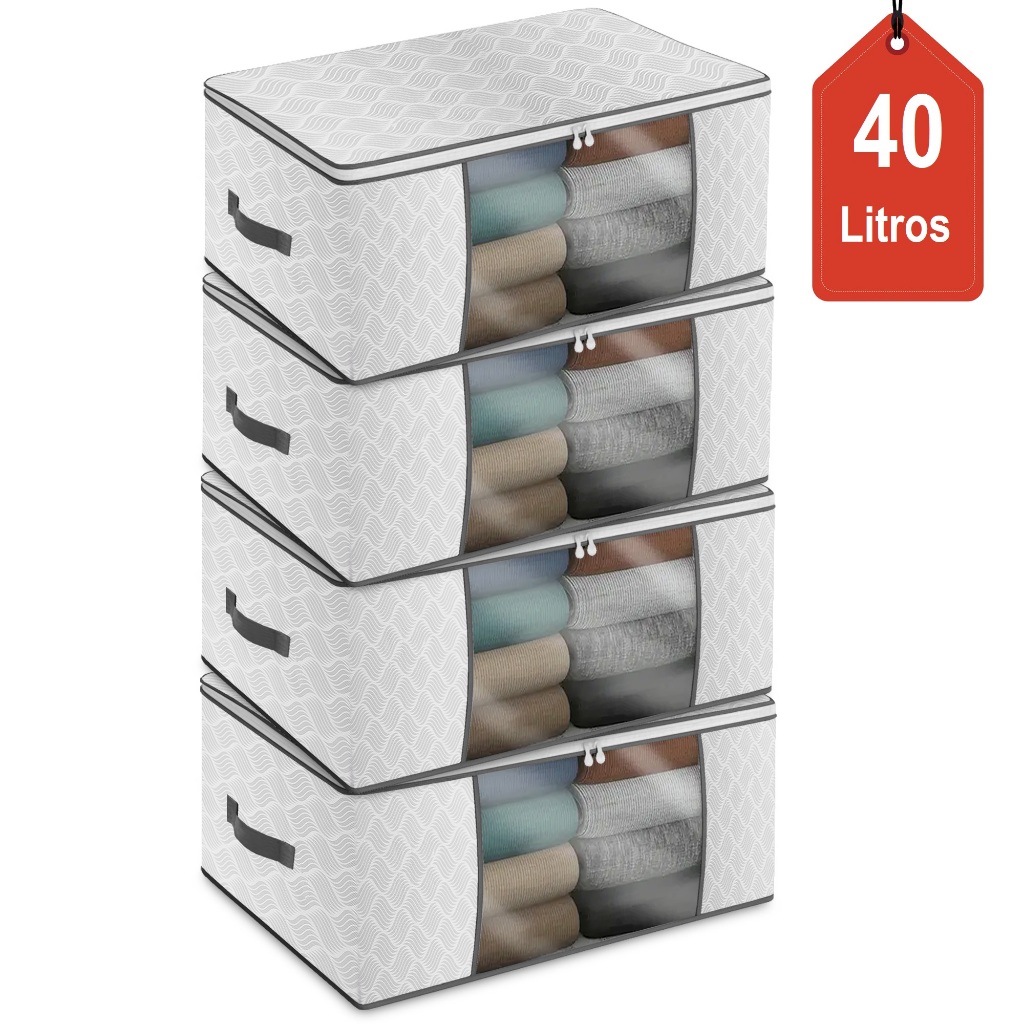 Kit Caixa Organizadora Multiuso Dobrável Com Visor Guarda Roupa Edredom Cobertas Toalhas 45x45cm