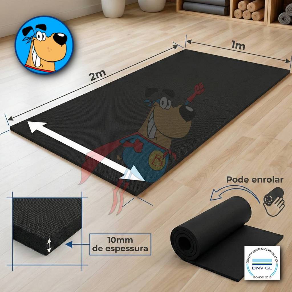 Tatame EVA Profissional 2mx1m 10mm | Tapete Gigante para Pilates, Yoga | Antiderrapante e Enrolável