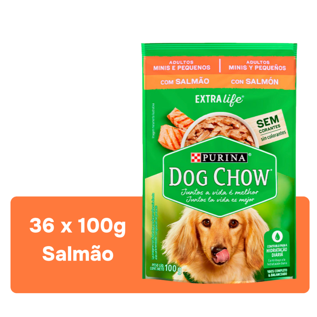 Ração Úmida para Cães Adultos Pequenos Dog Chow sabor Salmão Ao Molho - 36 unidades de 100g