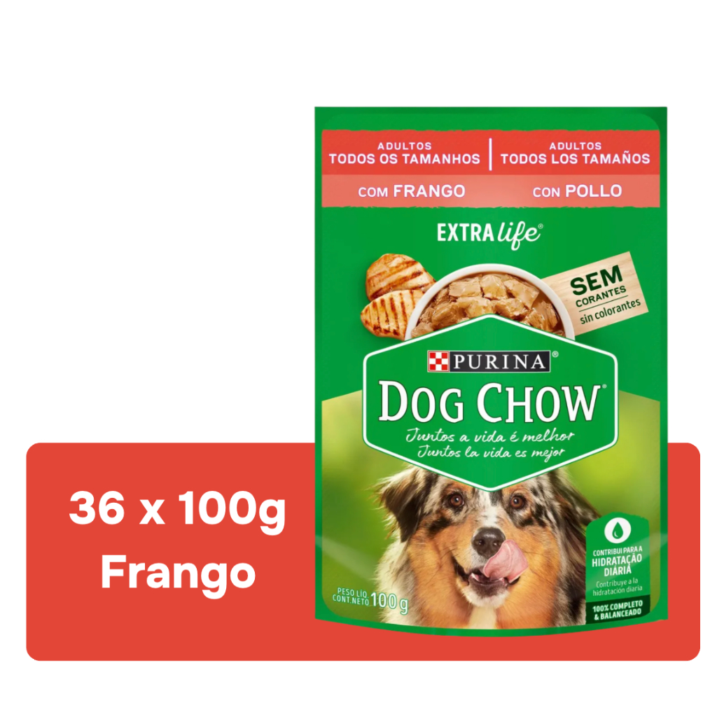 Ração Úmida Dog Chow Cães Adultos sabor Frango - 36 unidades de 100g em Oferta na Shopee