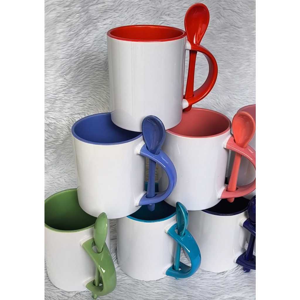 Caneca Reta com Colher - Cerâmica - 325 ml Resinada para Sublimação