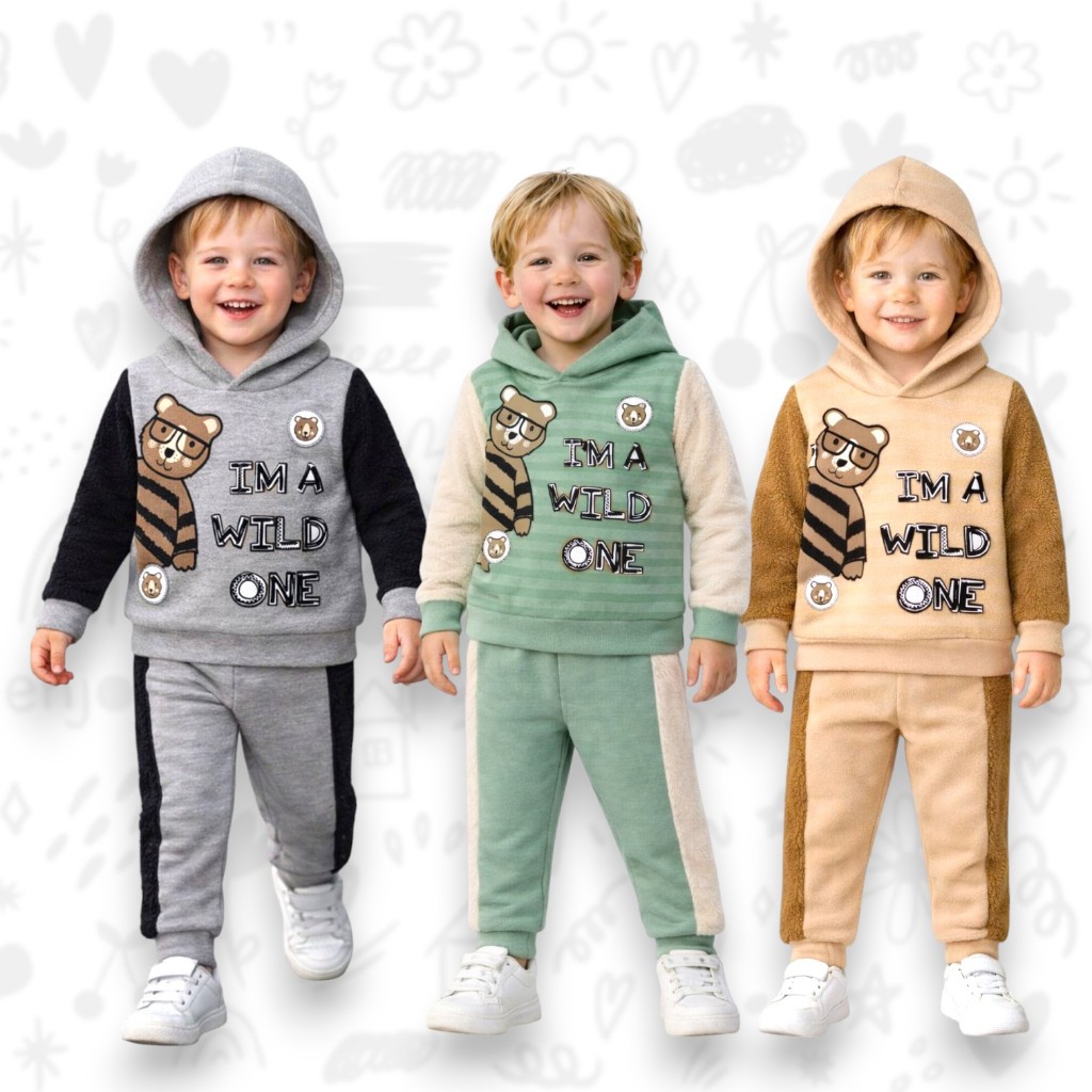 Conjunto Moletom com Capuz Peluciado Carneirinho Infantil Menino. Tam 1 ao 8. Inverno