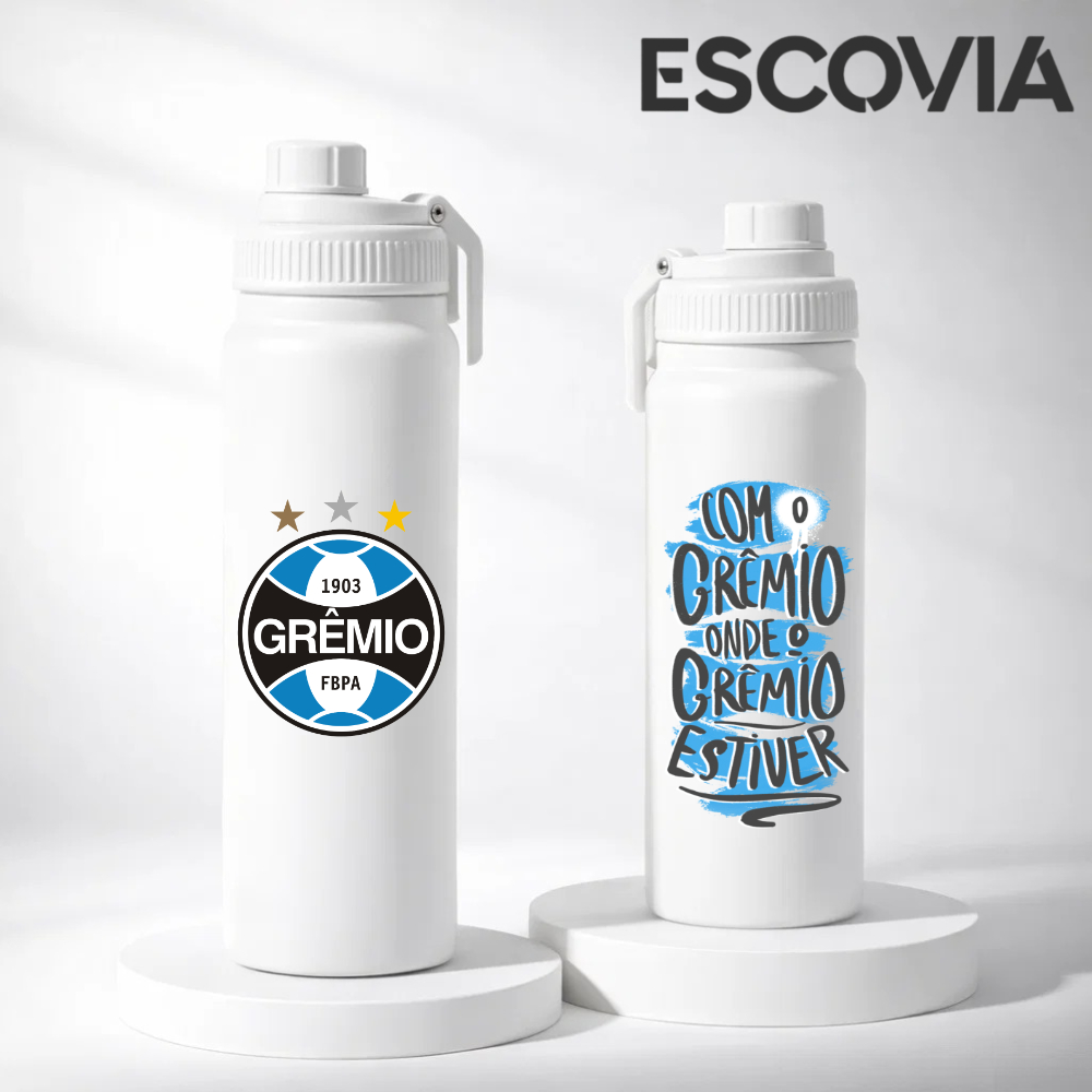 Garrafa Térmica Aço Inoxidavel Parede Dupla Time de  Futebol Grêmio com tampa e Alça 800ml