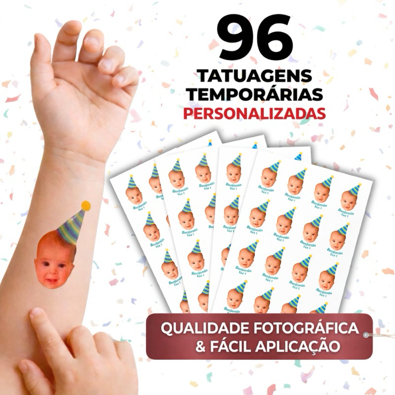 96 Tatuagem Temporaria Personalizada Aniversario 20x28cm em Oferta na Shopee