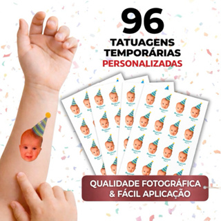 96 Tatuagem Temporaria Personalizada Aniversario 20x28cm em Oferta na Shopee