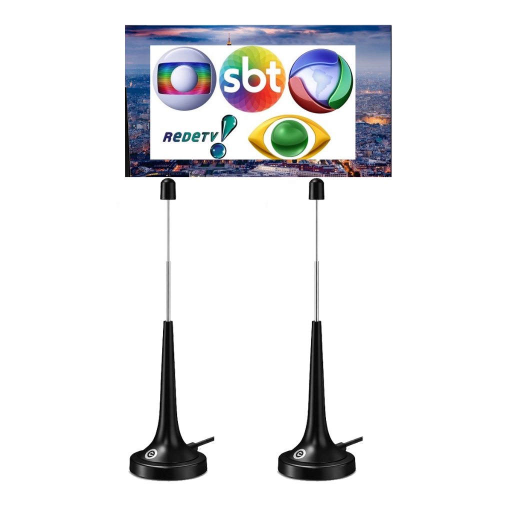 Antena TV Digital Kit 2 uni Interno/Externo HDTV FULL HD 4K Sinal Digital Alta Qualidade Magnética