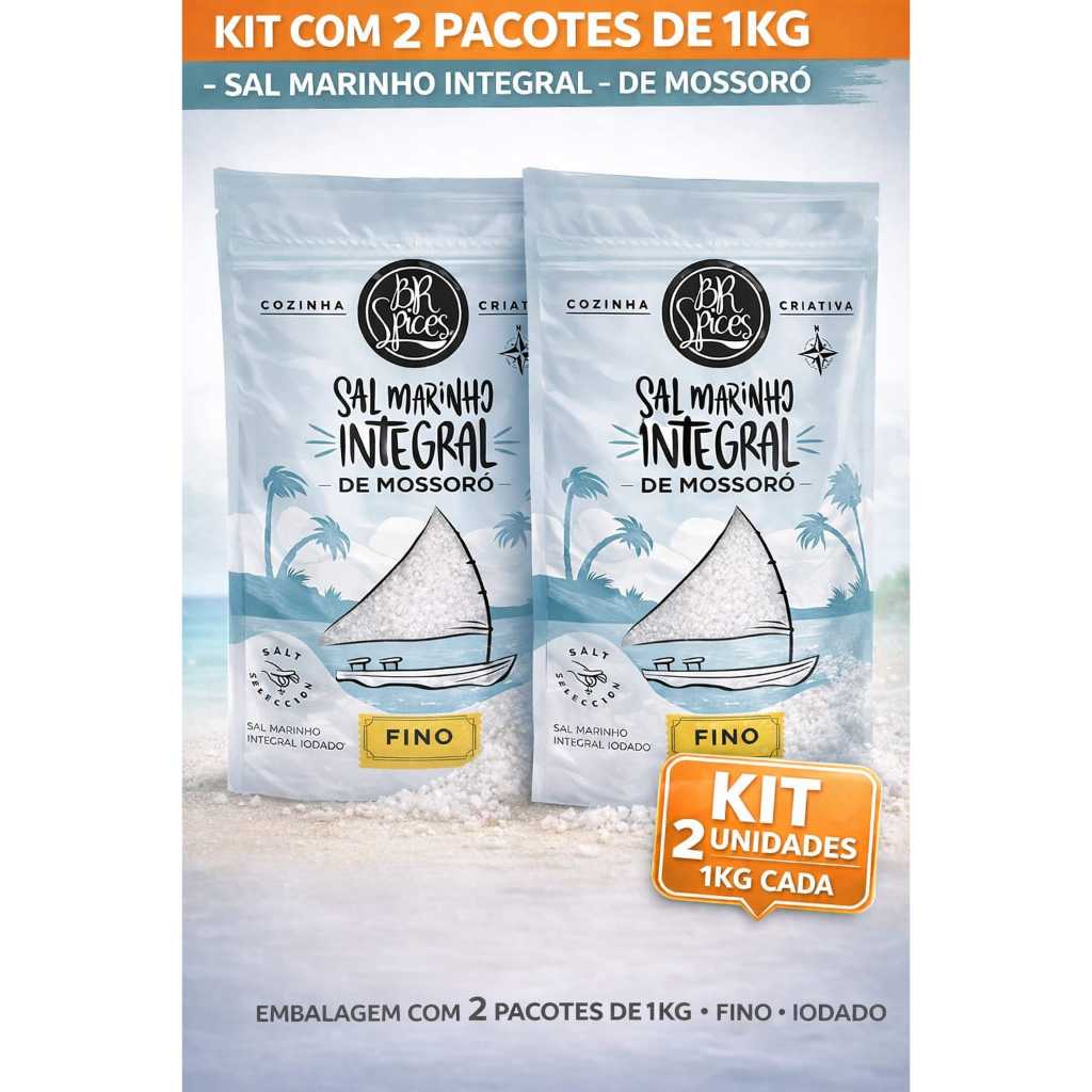 Kit 2 Sal Marinho Fino BR Spices 1kg Cada – Sal Natural para Cozinha e Temperos - Sal Integral em Oferta na Shopee