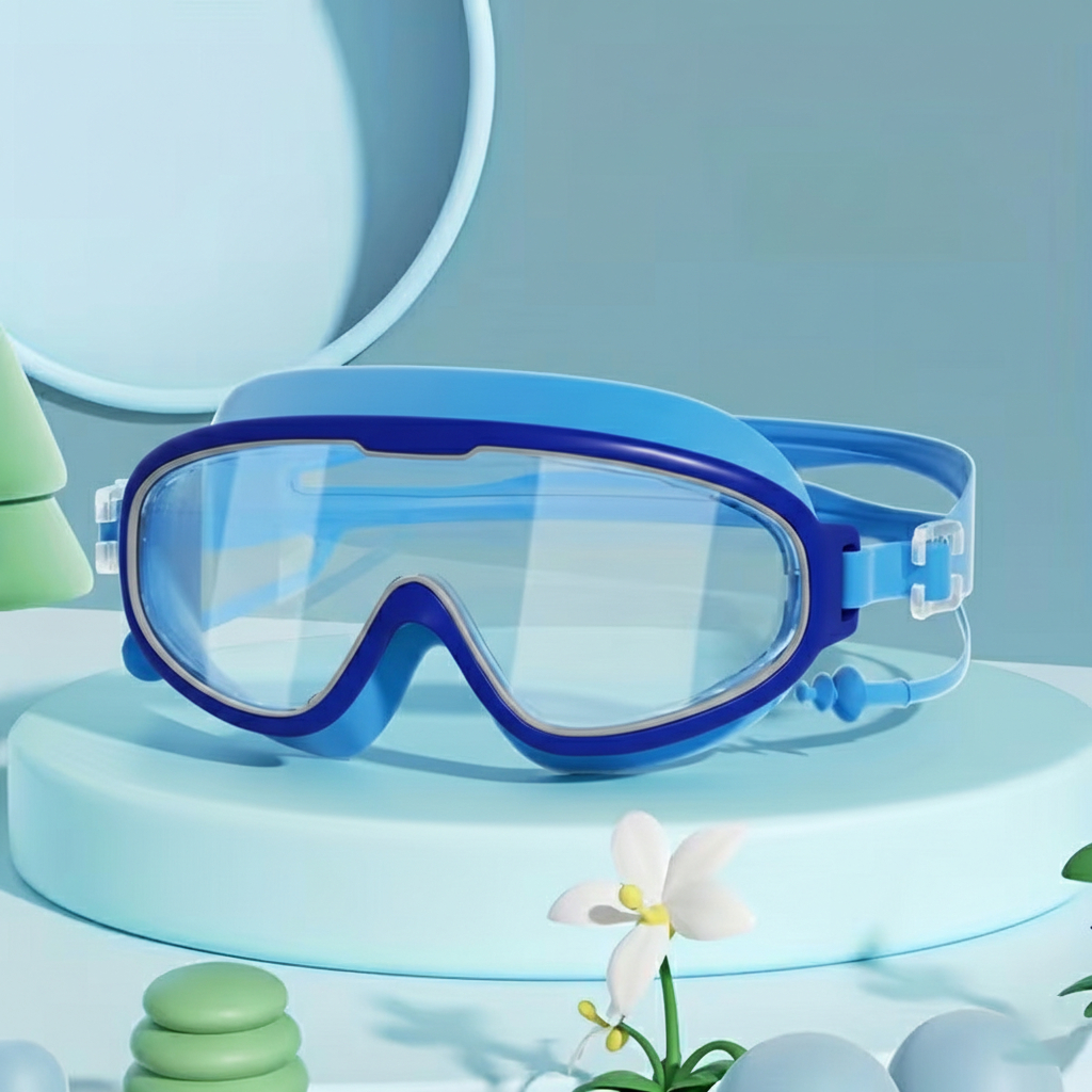 Óculos de Natação Infantil com Protetor de Ouvido Grande Angular Ajustável 3–16 Anos Várias Cores