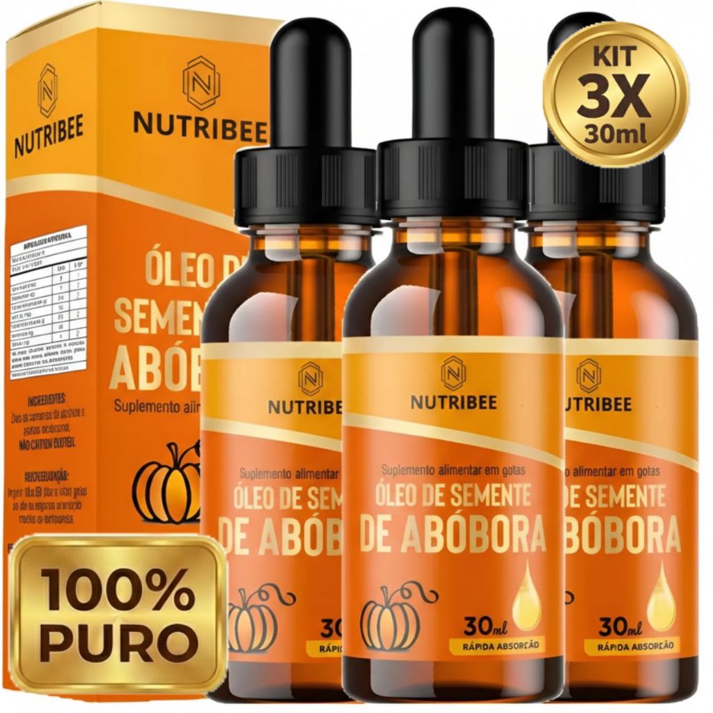Kit 3x Óleo De Semente De Abóbora Em Gotas 100% Puro 3x30ml - Nutribee