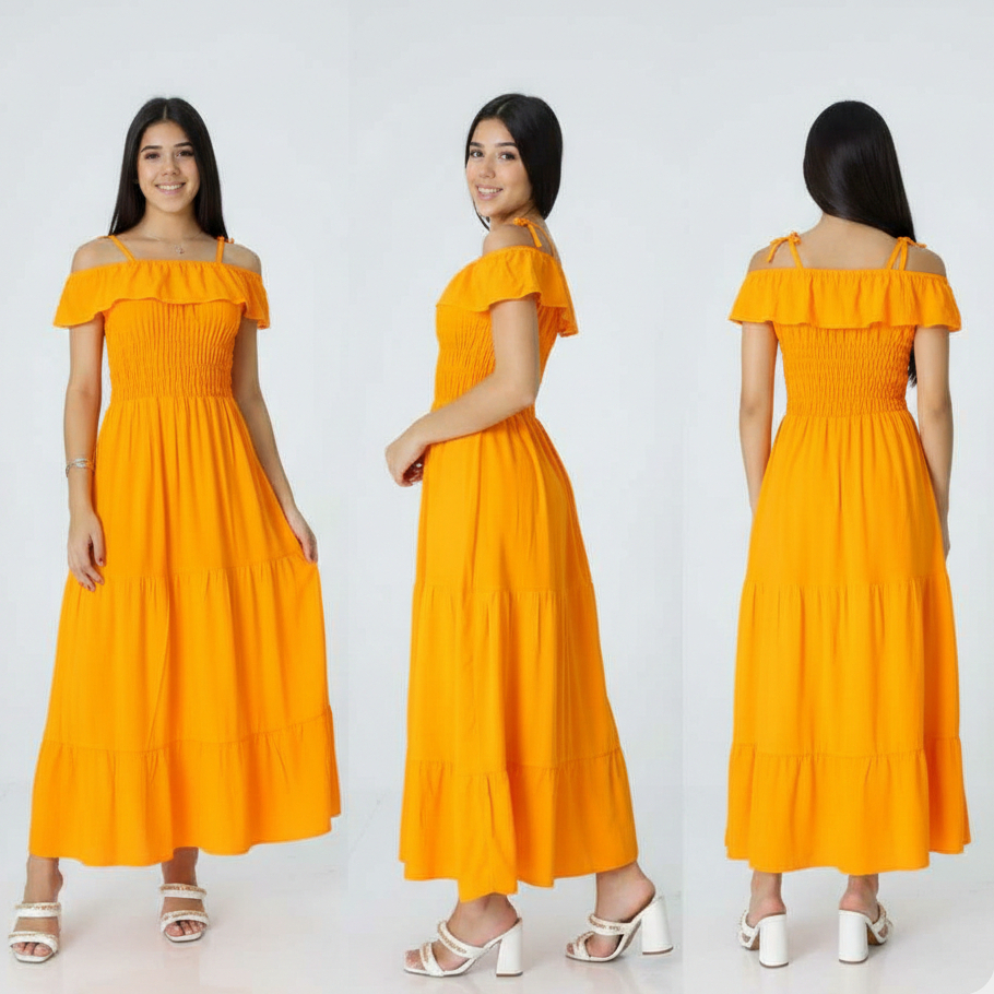 Vestido Longo Juvenil 3 Maria Viscolinho Alcinha Laranja - Tam 10 ao 16 By TSB Modas