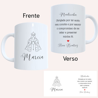 Caneca Porcelana Personalizada Madrinha de Consagração Dinda Dindo Nossa Senhora Aparecida Católica Presente
