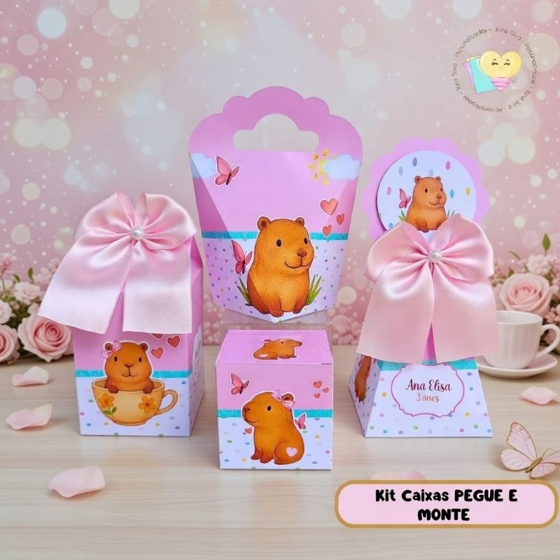PEGUE E MONTE - Kit Festa Capivara Cute Personalizado - Lembrancinha de Festa - Aniversário- Decoração