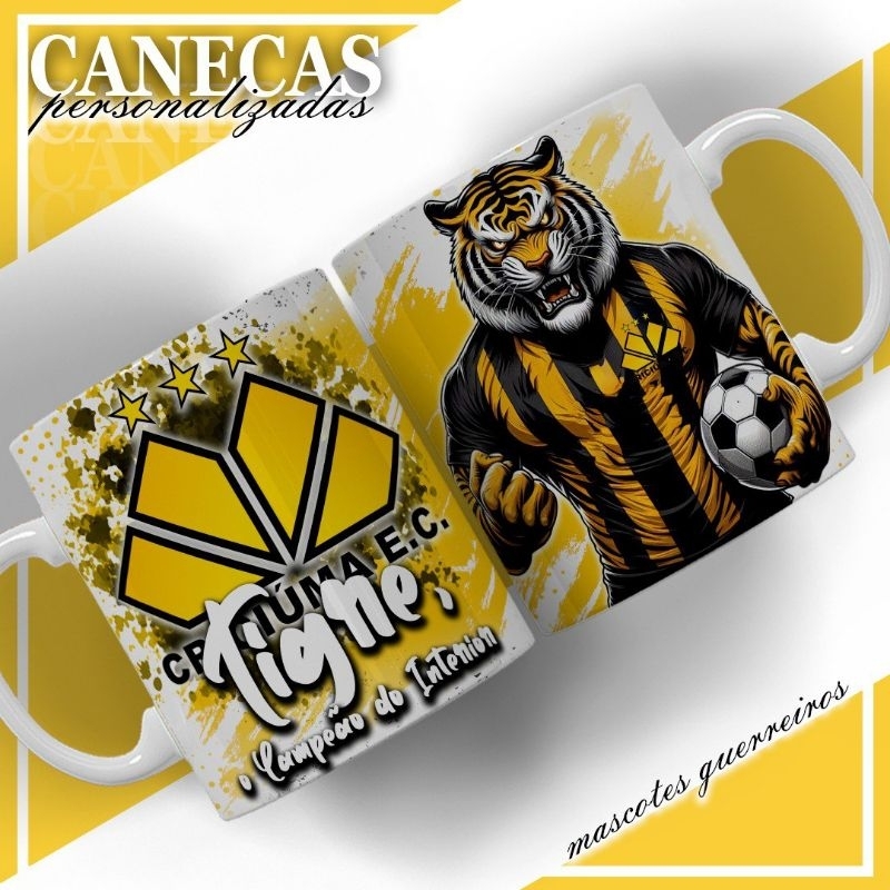 Caneca cerâmica  branca Criciúma, Tigre personalizada.
