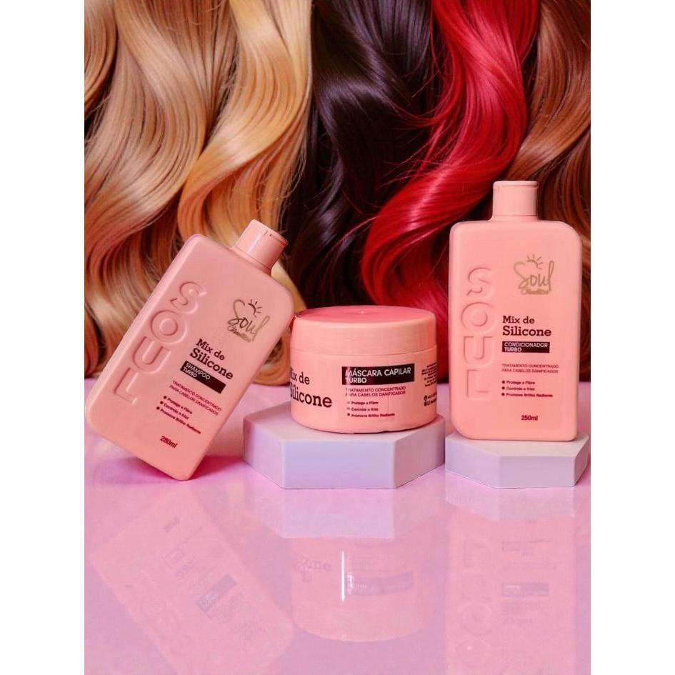 Kit Capilar Turbo 3 Itens Mix De Silicone Soul Cosmeticos Shampoo Condicionador E Mascara Capilar Cuidado Feminino