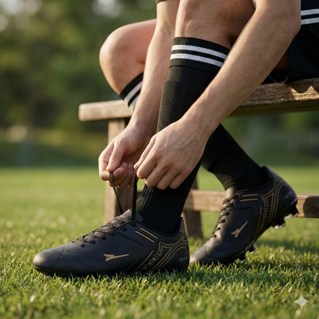 Chuteira em Couro Legitimo Rayon Futebol Campo Trava Resistente Costurada - Original Masculino Leve