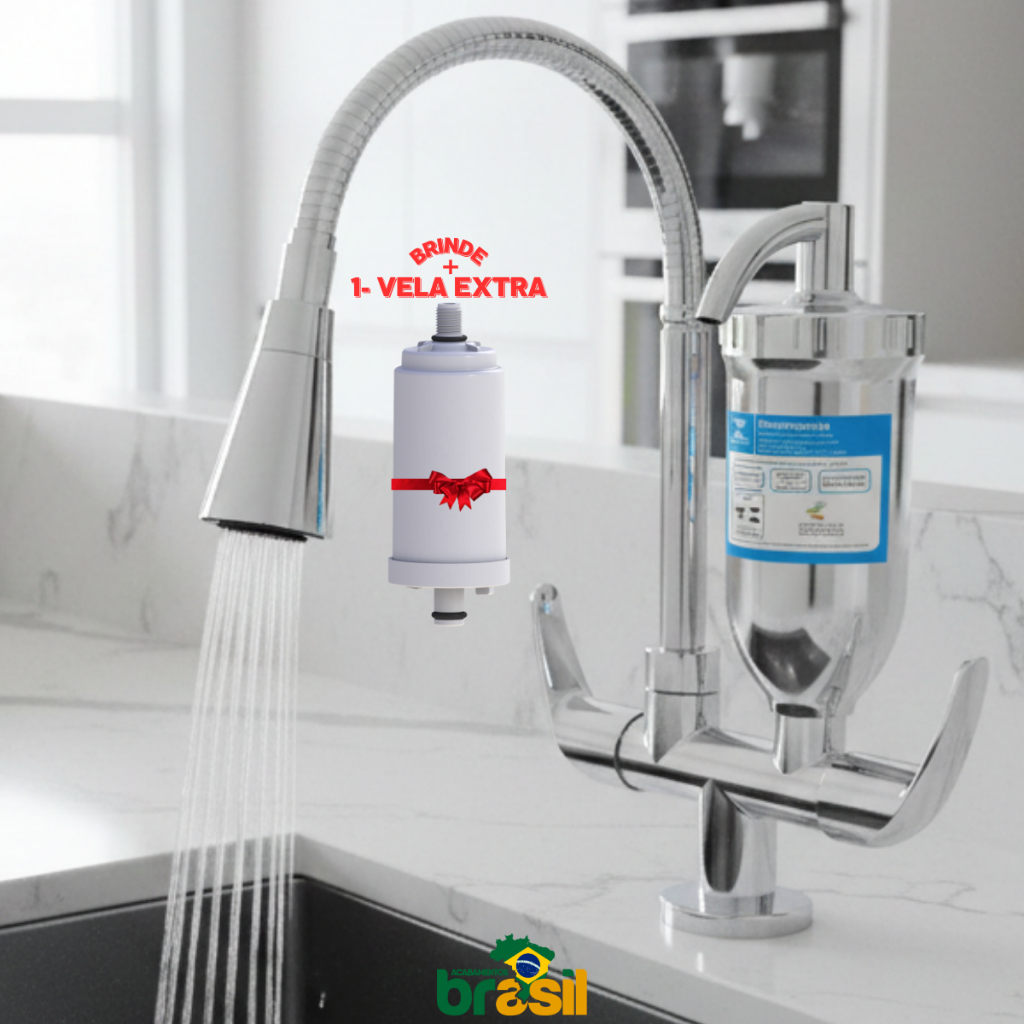 torneira filtro inox cromado cozinha gourmet vela refil carvao ativado 1 filtro extra bancada