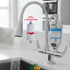 Torneira Filtro Inox Cromado Cozinha Gourmet Vela Refil Carvão Ativado 1 Filtro Extra Bancada