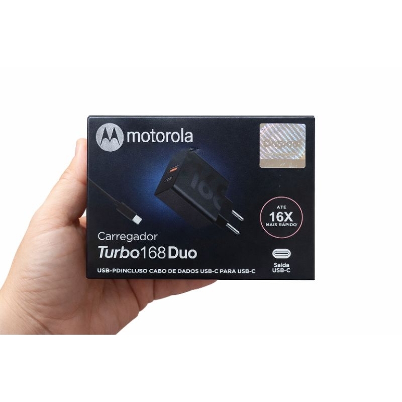 Carregador Turbo 168W Duo USB-C para Motorola | Carregador Turbo Até 16x Mais Rá