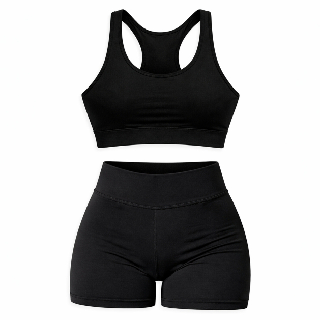 Conjunto Fitness Suplex Preto Top + Shorts Cintura Alta Sustentação Zero Transparência Academia fitness levanta bumbum
