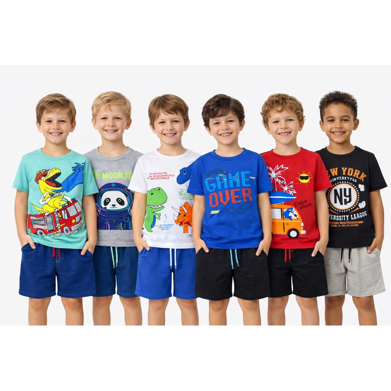 👕🩳  KIT 12 Peças Sortidas = 6 Camisetas + 6 Bermudas Menino Verão Tamanho 2 ao 14 anos em Oferta na Shopee